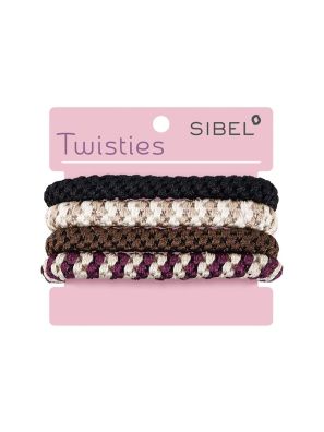 Sibel Twisties Haarelastieken Bruin/Zwart 4 st.