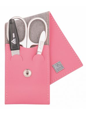 Erbe Solingen 3-delige Manicure Etui met Drukknoop sluiting Oud Rose (ERBE9672)