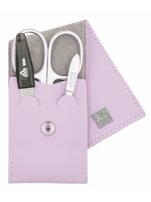 Erbe Solingen 3-delige Manicure Etui met Drukknoop sluiting Licht Paars (ERBE9673)