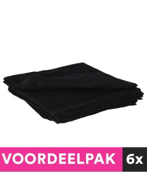 6 Stuks Handdoek Barber Katoen 25x75cm Zwart Voordeelpakket
