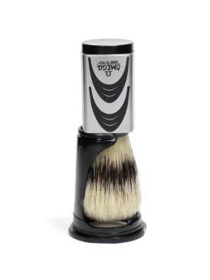 Omega Scheerkwast Hi-Brush Varkenshaar Met Dassenhaareffect Grijs Handvat + Standaard 11,5cm