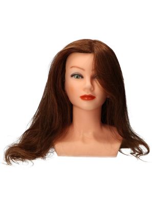 Beaux Cheveux Oefenkop Dames Fayenna 100% Human Haar Kastanje Bruin 45cm