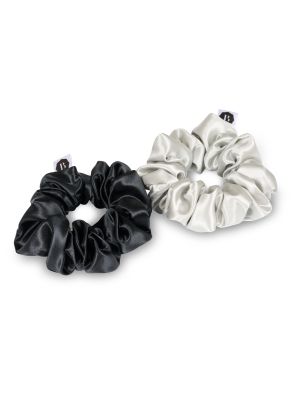 Beauty Pillow Luxury Silk Scrunchies - Silver &amp; Black