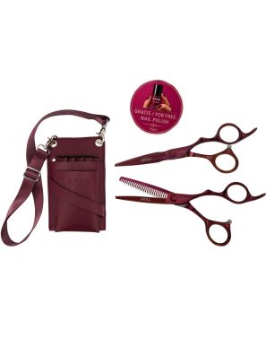 E-kwip Skill Set Kappersschaar 5.5 + Coupe 5.5 + Holster Bordeauxrood