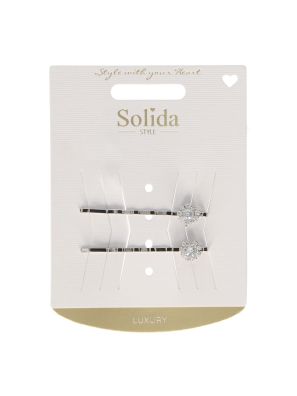 Solida Schuifspeldjes Bloem Zilver met Strass 2st.