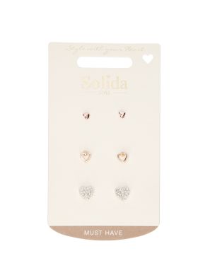 Solida Oorknopjes Hartjes Goud/Zilver/Rosé